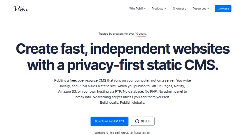 The Publii homepage