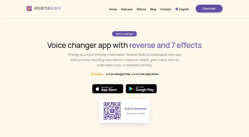 The Reverse Audio homepage