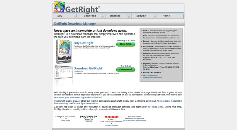 The GetRight homepage