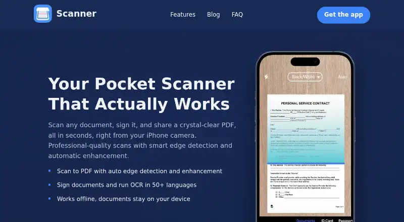 The Scanner App homepage