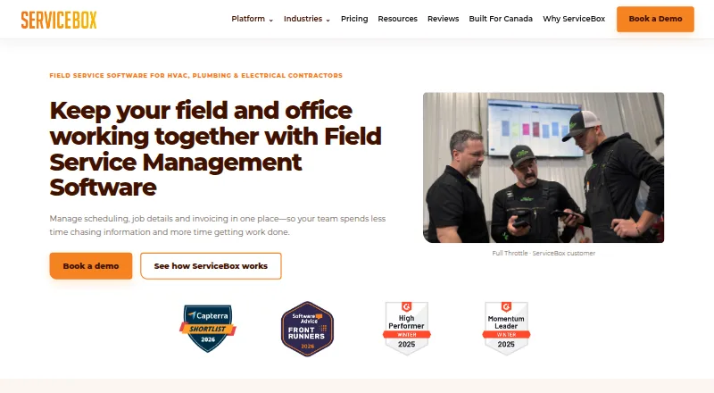 The ServiceBox homepage