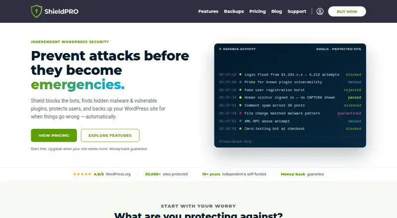 The Shield Security homepage
