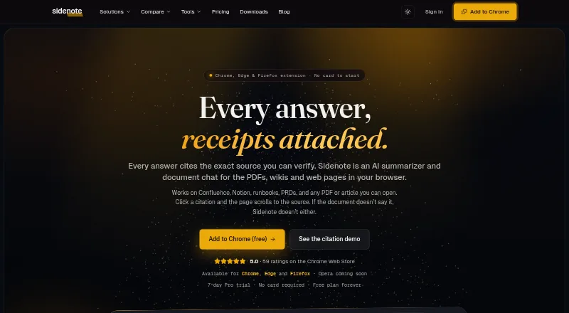 The Sidenote homepage