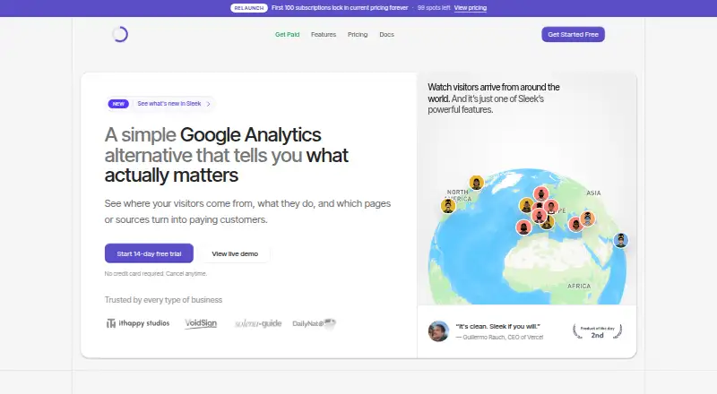 The Sleek Analytics homepage