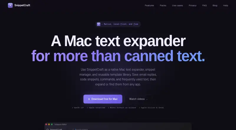The SnippetCraft homepage