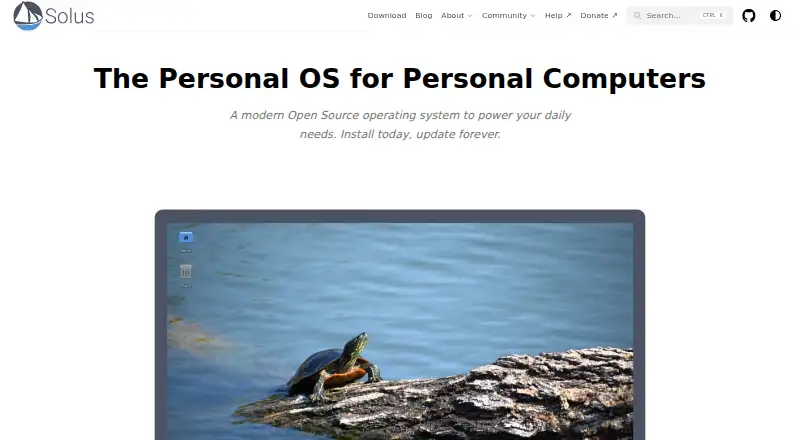 The Solus homepage