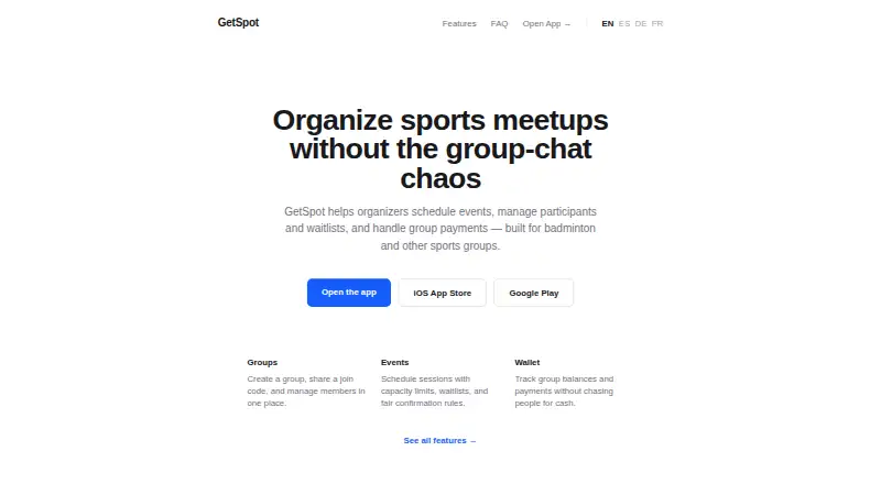 The GetSpot homepage