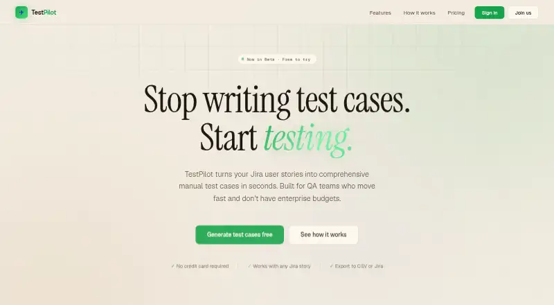 The TestPilot homepage