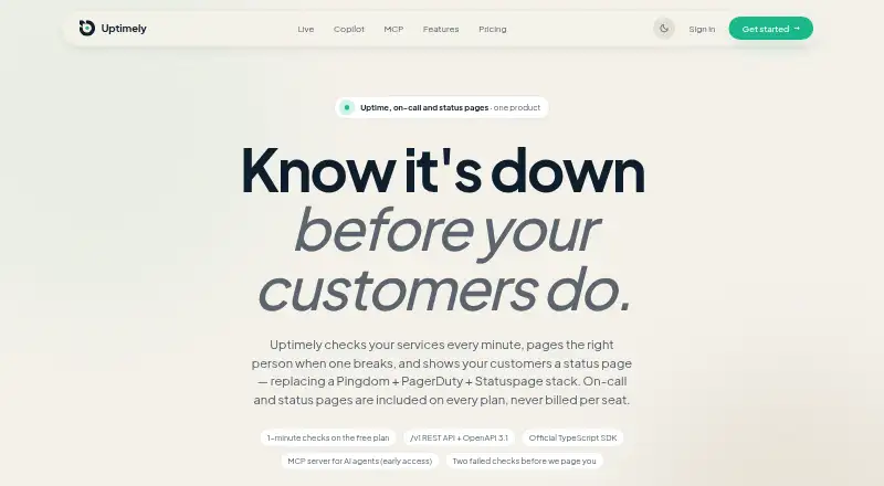 The Uptimely homepage