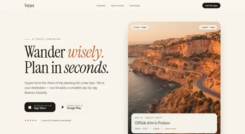 The Voyara homepage
