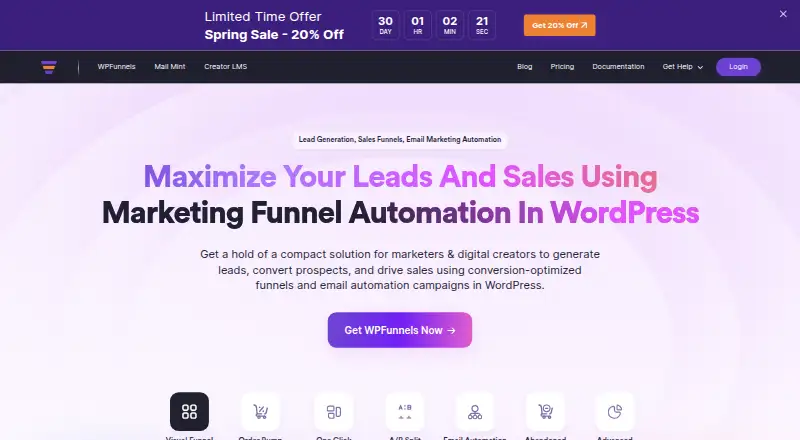 The WPFunnels homepage