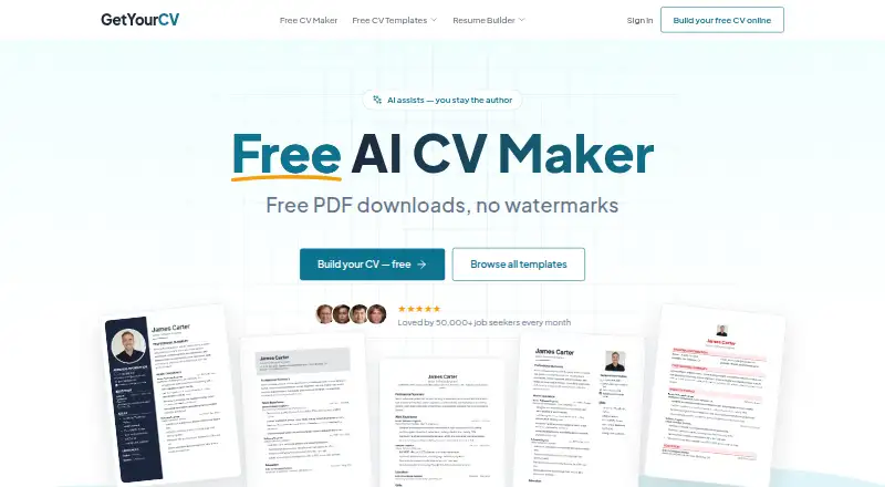 The GetYourCV homepage