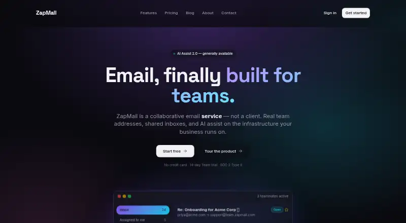 The ZapMail homepage