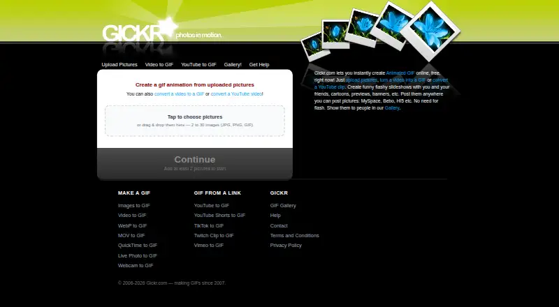 The Gickr homepage