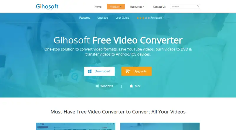The Gihosoft Free Video Converter homepage