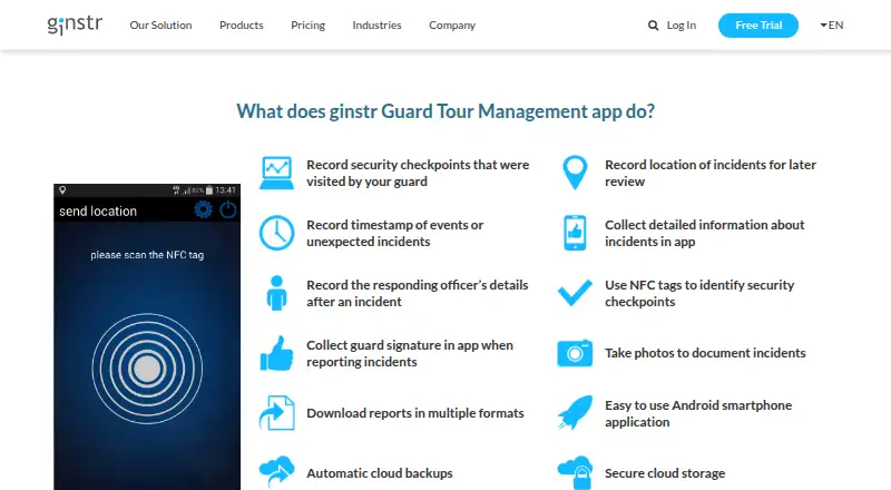 The ginstr Guard Tour Management homepage