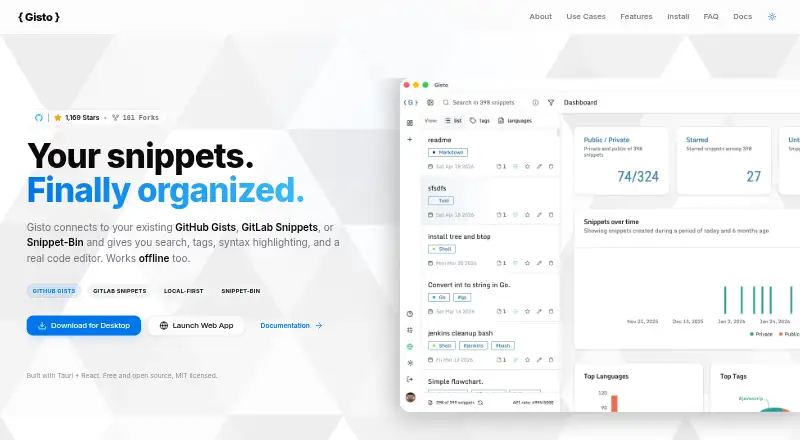 The Gisto homepage