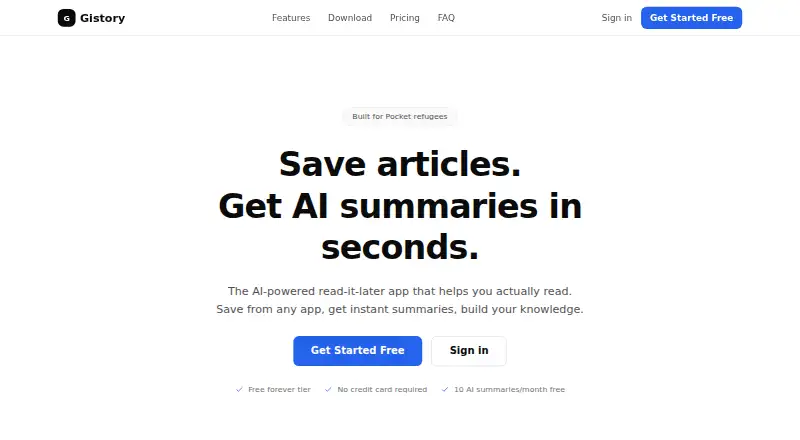 The Gistory homepage