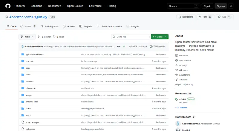 The Quickly homepage