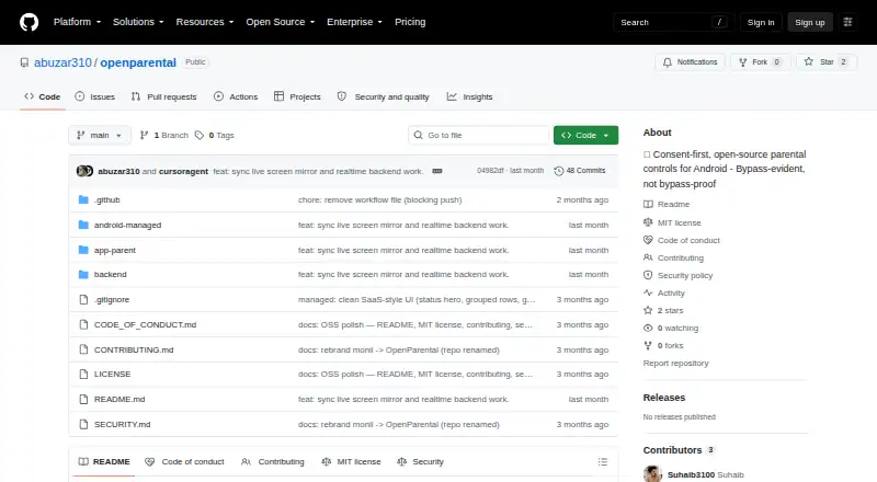 The OpenParental homepage