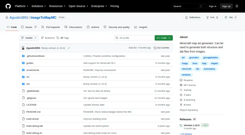 The ImageToMapMC homepage