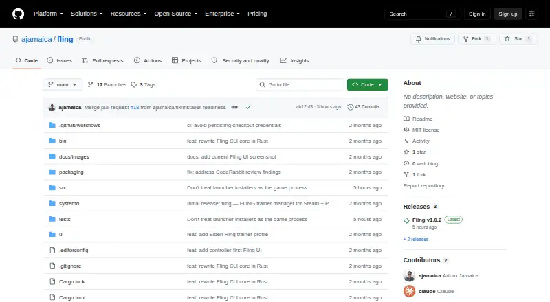 The Fling UI homepage