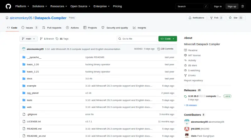 The Minecraft Datapack Compiler homepage