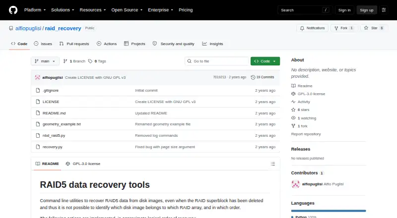 The raid_recovery homepage