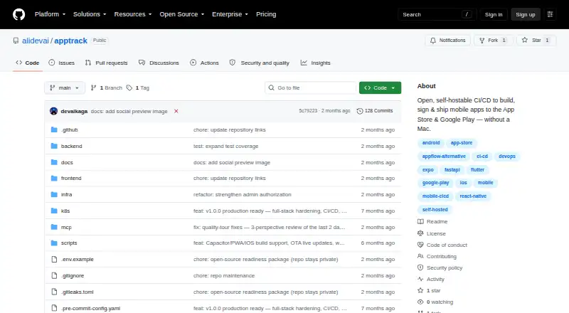 The AppTrack homepage