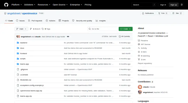 The OpenInvoice homepage