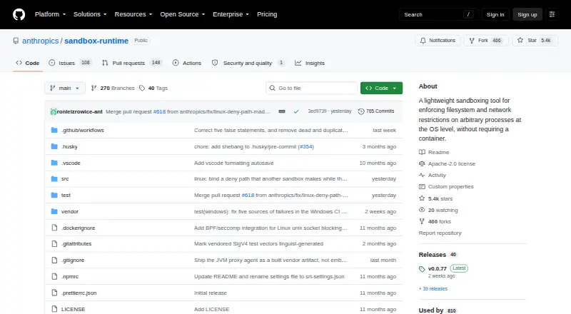 The Anthropic Sandbox Runtime homepage
