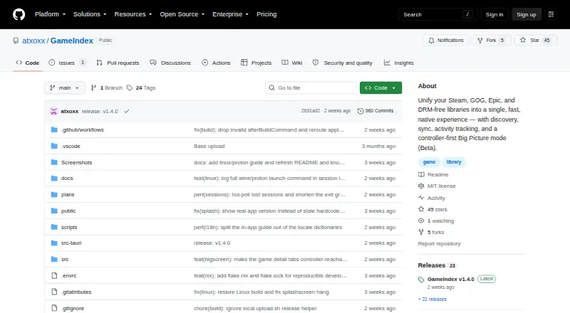 The GameIndex homepage