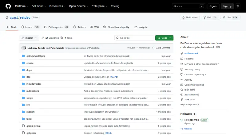 The RetDec homepage