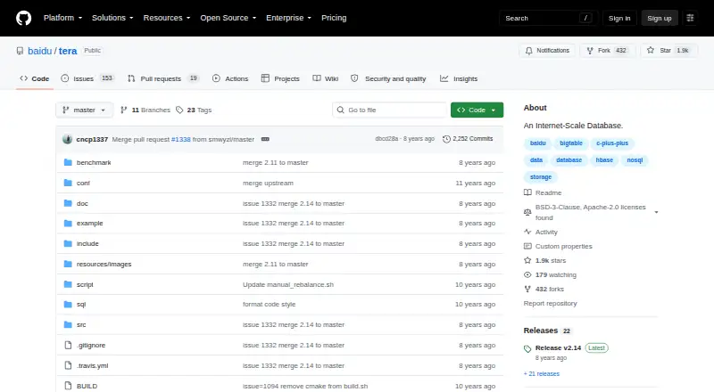The Baidu Tera homepage