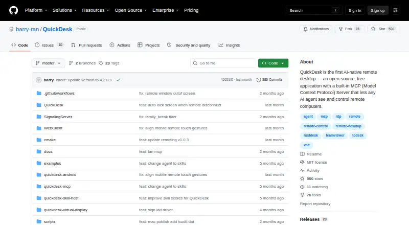 The QuickDesk homepage