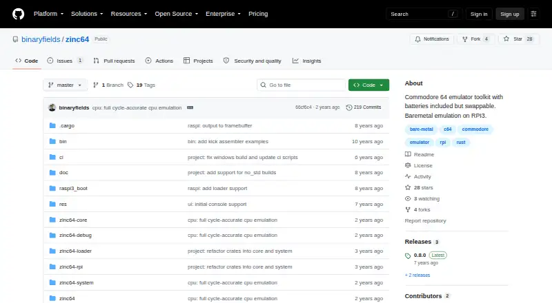 The Zinc64 homepage