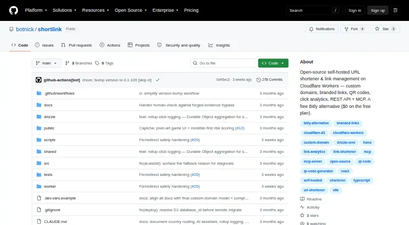The Shortlink homepage