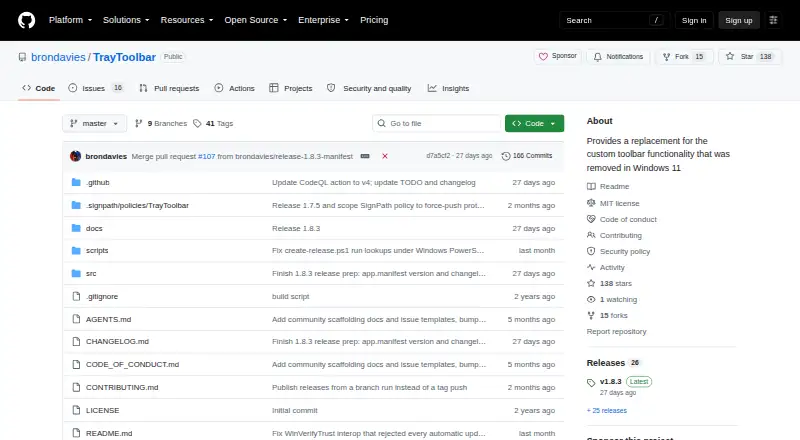 The TrayToolbar homepage