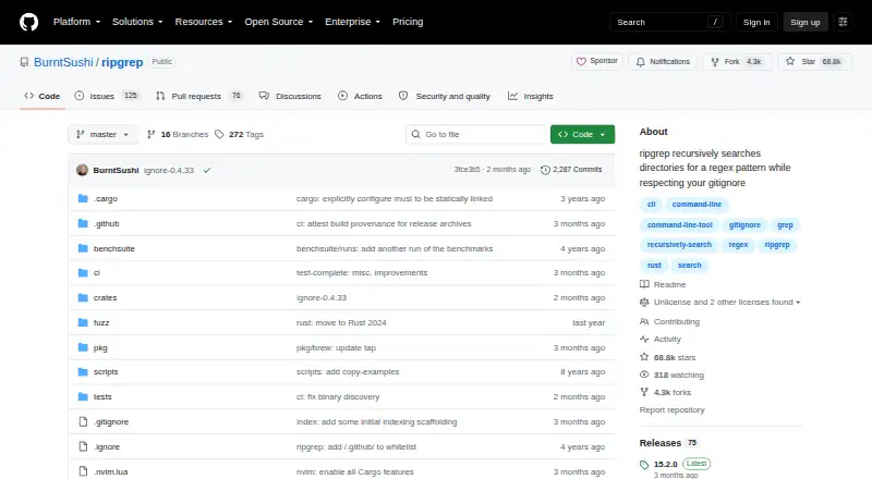 The ripgrep homepage