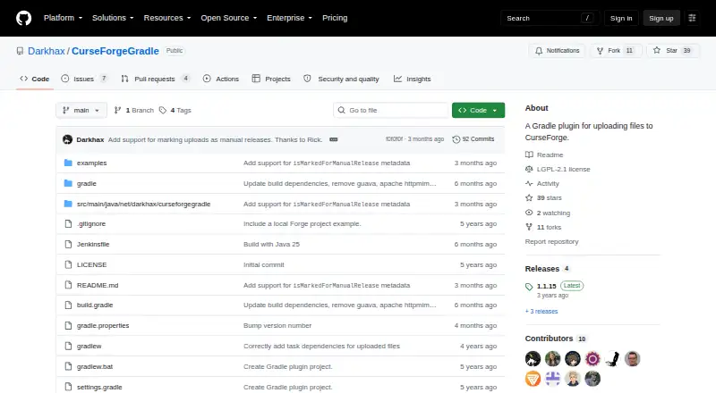 The CurseForgeGradle homepage