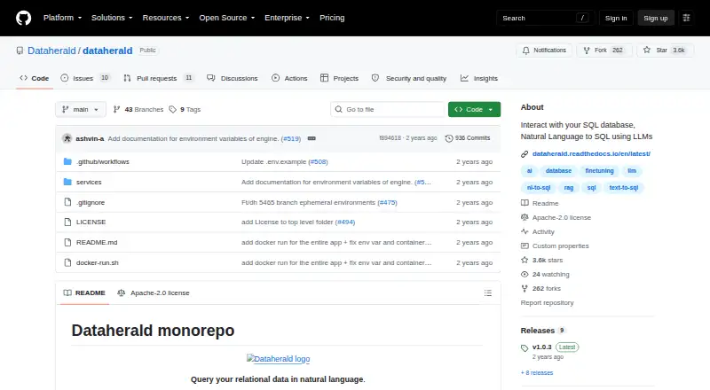 The Dataherald homepage