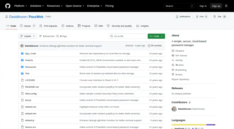 The PassWeb homepage