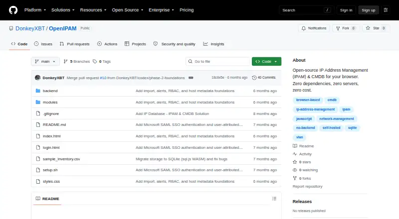 The OpenIPAM homepage