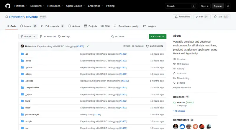 The Klive IDE homepage
