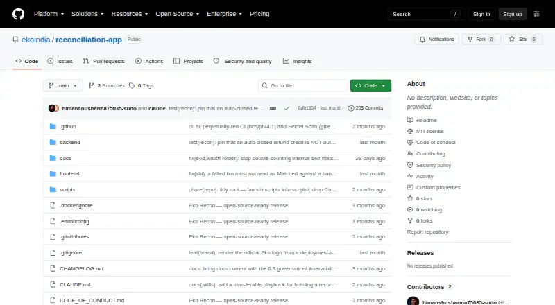 The Eko Recon homepage