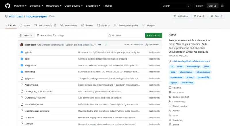 The InboxSweeper homepage