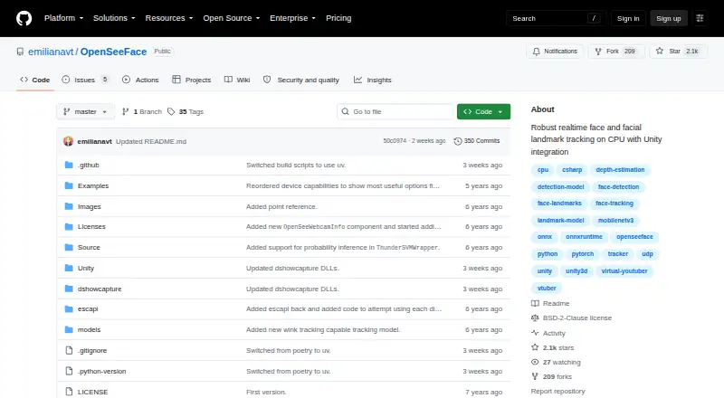 The OpenSeeFace homepage