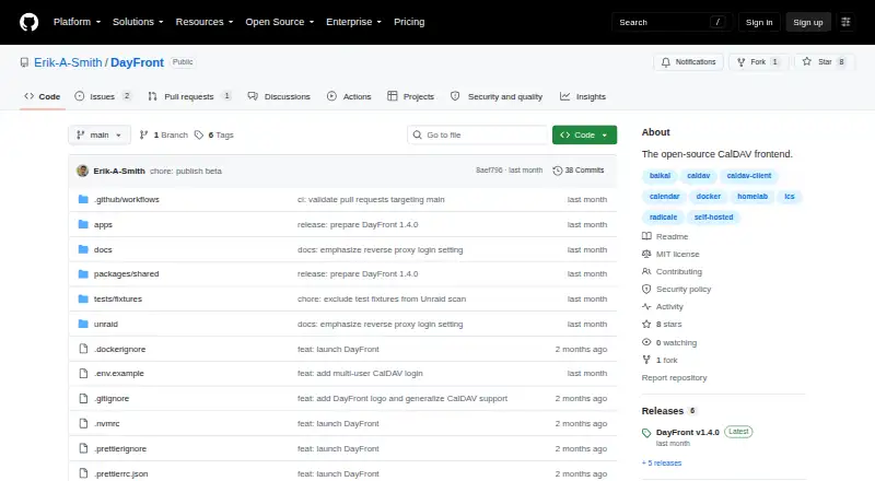 The DayFront homepage