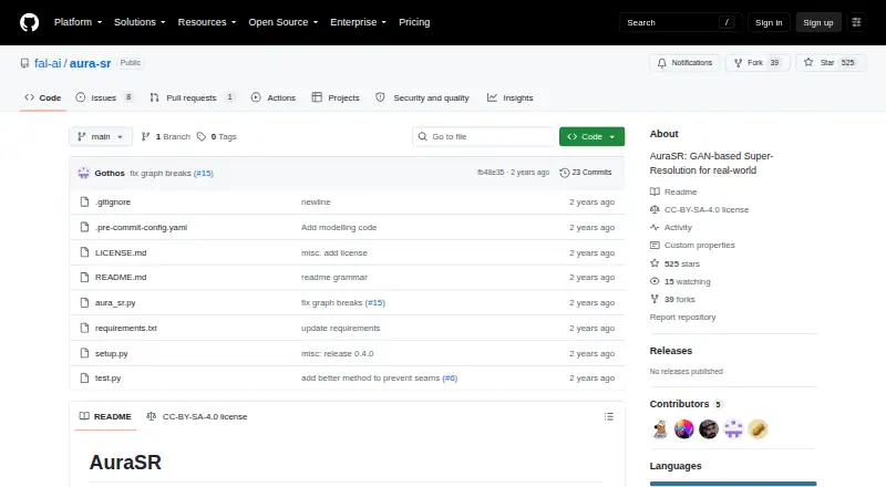 The AuraSR homepage