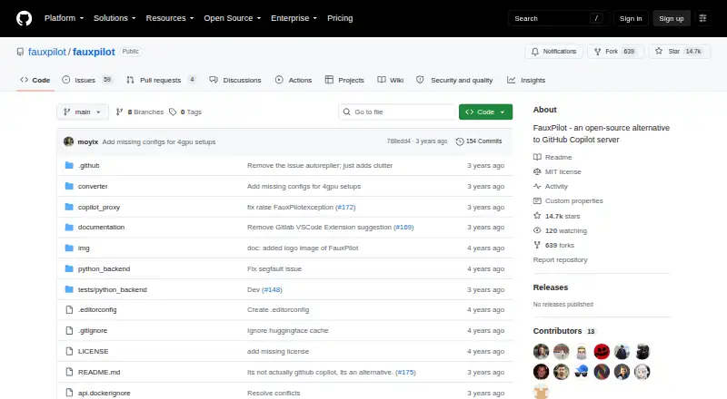 The FauxPilot homepage